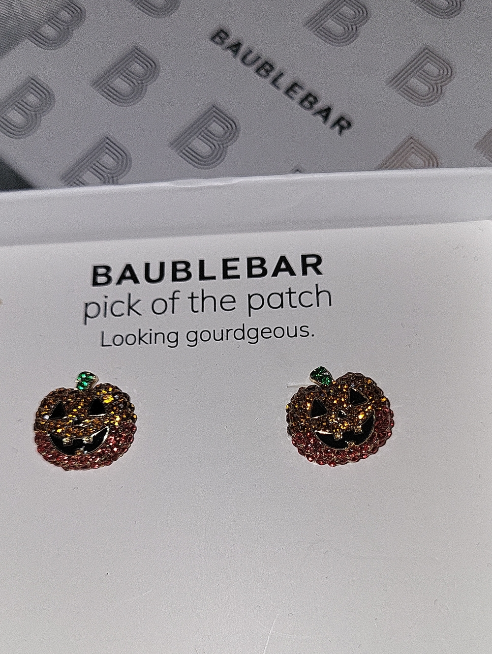 BaubleBar Pumpkin Crystal Stud Earrings - Orange, Green & Black